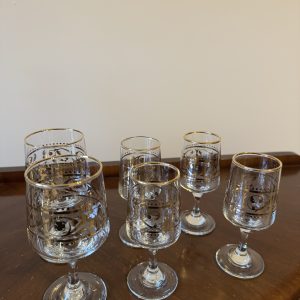 6 x mid 20th century gold filigree decorative glasses