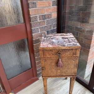 Antique Burl Wood Marbles topped Nightstand