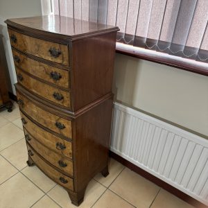 Antique Cameo Furniture burl walnut 7 draw tall boy