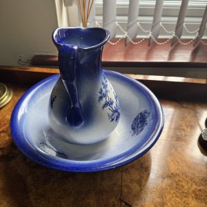 Empress Ironstone Victorian Blue and White Pitcher and Basin Set