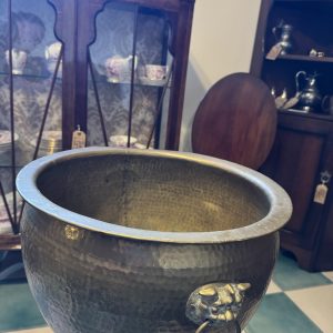 Hammered Brass Planter with Foo dog handles