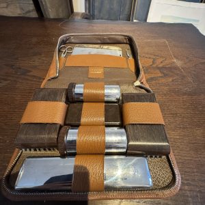 1950’s Leather Travel Grooming Kit Inclusive of Vintage Gillette Blue Blade  razor with original Bakelite case