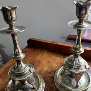 Pair of Late 19th century brass and bronze candleholders