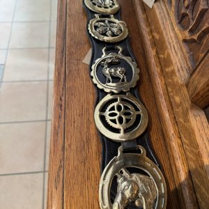 Antique Leather horse martingale strap with decorative brass medallions