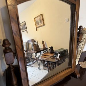 Vintage Old Charm carved oak arched standing vanity mirror