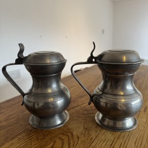 2x Antique pewter Tankers with makers marks