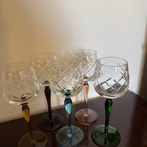 Set of 5 vintage Romer crystal cut Hock glasses