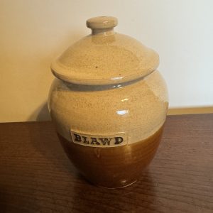 Vintage Welsh stoneware flour jar and lid