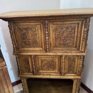Antique English carved oak Breakfast cabinet