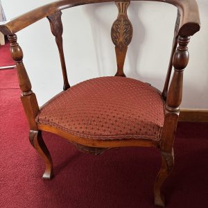 Antique mahogany corner  chair with red upholstered seat
