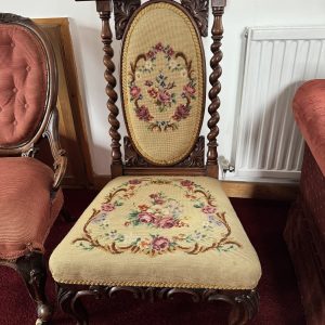 Victorian English needle pointed tapestry prayer chair