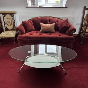 Vintage oval glass and chrome coffee table