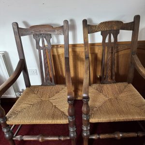 A pair of  antique American rush seated chairs