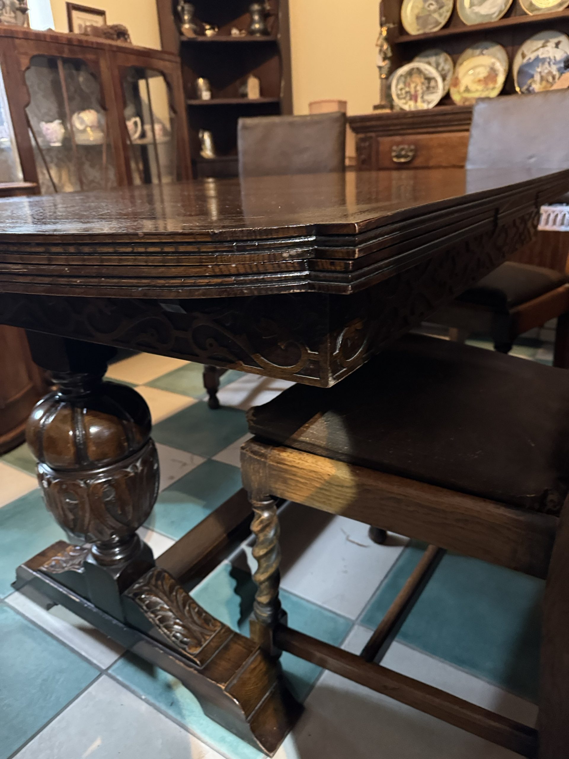 Antique 1900’s Tiger Striped Oak Draw Leaf Expanding Dining Room Table - Image 11