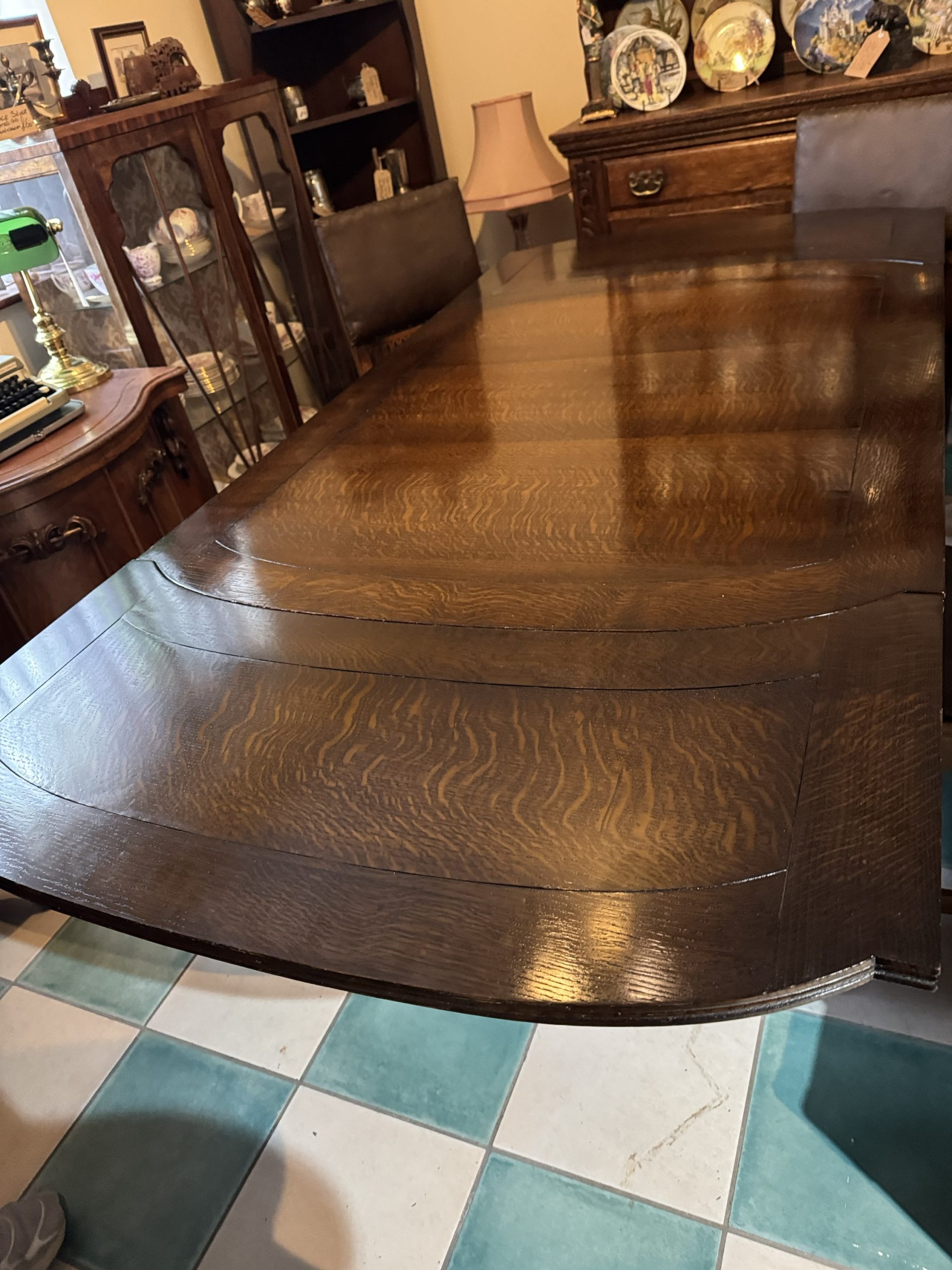 Antique 1900’s Tiger Striped Oak Draw Leaf Expanding Dining Room Table - Image 5