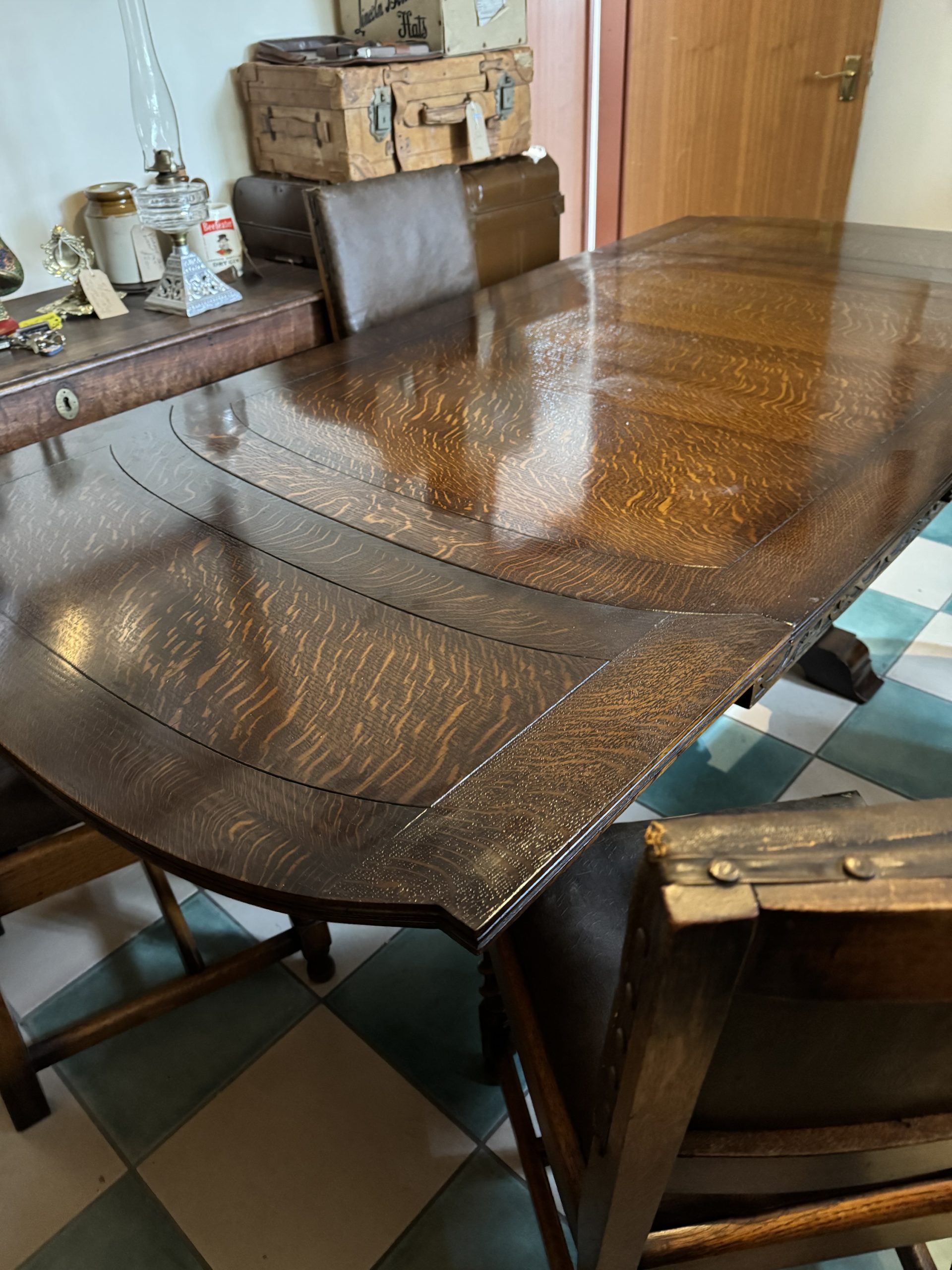 Antique 1900’s Tiger Striped Oak Draw Leaf Expanding Dining Room Table - Image 12