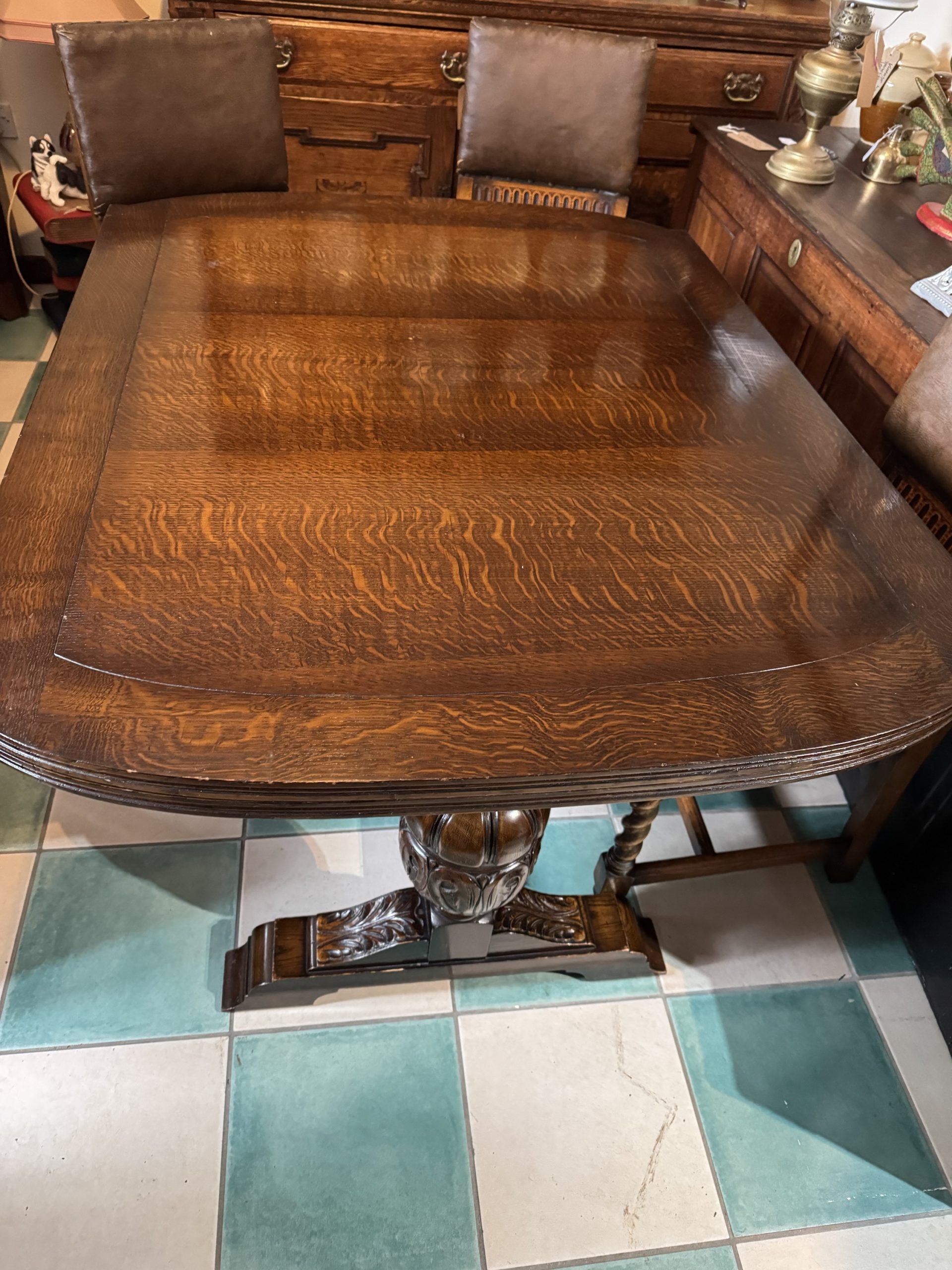 Antique 1900’s Tiger Striped Oak Draw Leaf Expanding Dining Room Table - Image 3