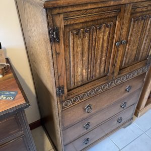 Antique Carved Oak 2 Door and 3 Draw Gentleman’s Cupboard