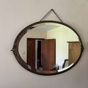 Antique Oval Decorative Metal Frame Wall Mirror and Chain
