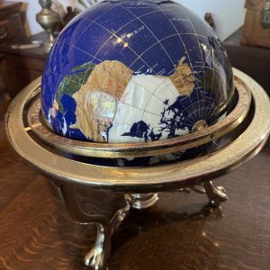 Large Semi Precious Gemstone & Lapis Lazuli Globe on Brass Stand