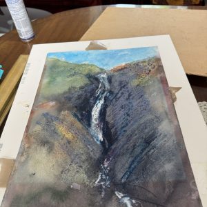 Contemporary Mixed Media Painting of WaterFall signed by Barry Lawrence