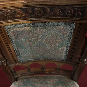 Antique carved oak patterned upholstered occasional chair